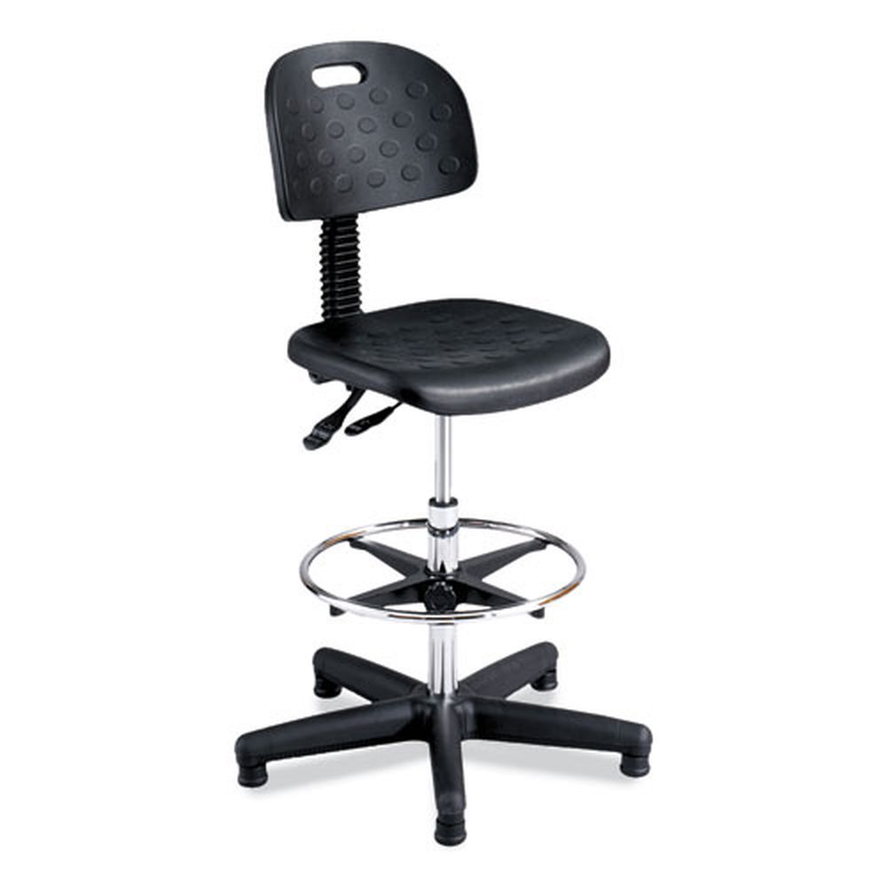 Safco 22 To 32 Inch High Black Seat Black And Silver Base Soft Tough Deluxe Workbench Chair, Supports 250 Pound