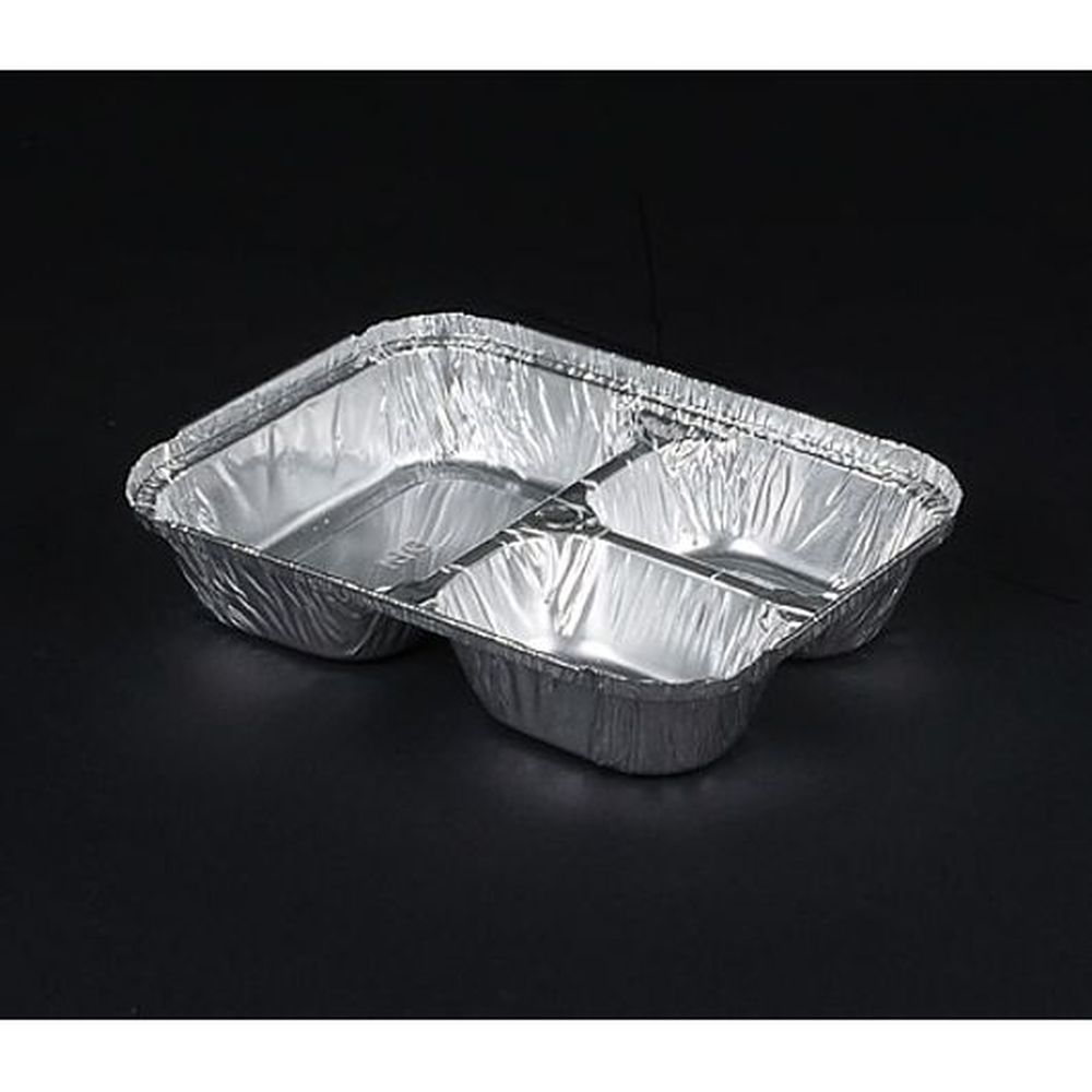 Durable 3 Compartment Foil Tray With Lid, 250 Count