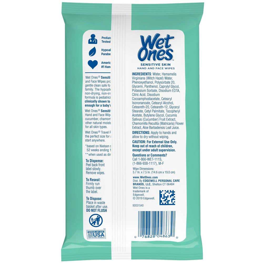 Wet Ones Sensitive Skin Hand And Face Wipes, 20 Count -- 10 Per Case