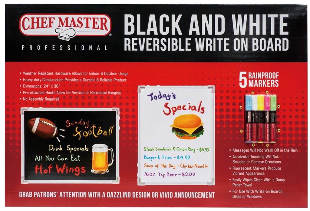 Chef-master Large Reversible Black White Marker Board, 24 X 36 Inch