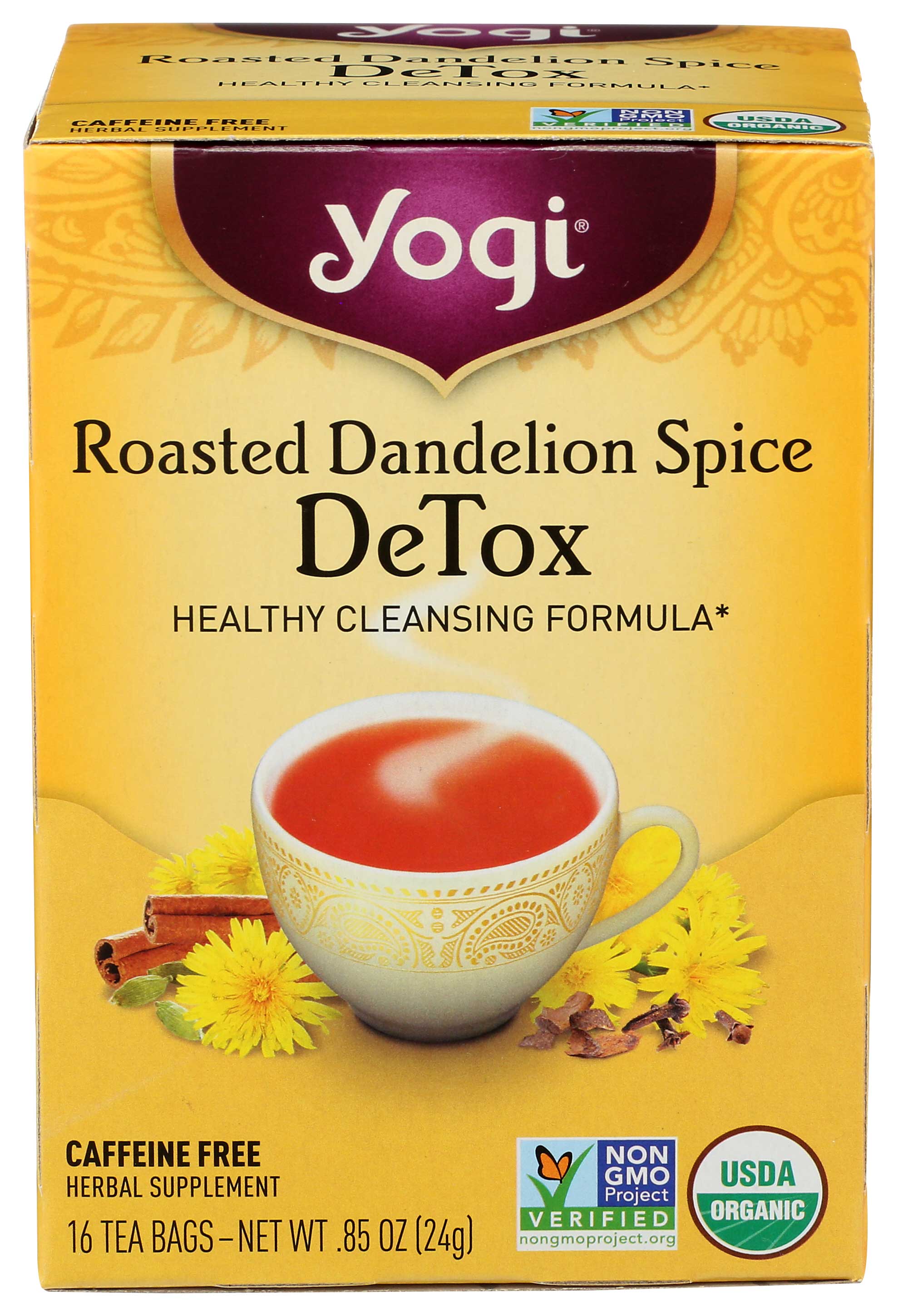 Yogi Organic Roasted Dandelion Spice Detox Tea, 16 Tea Bags Count -- 6 Per Case