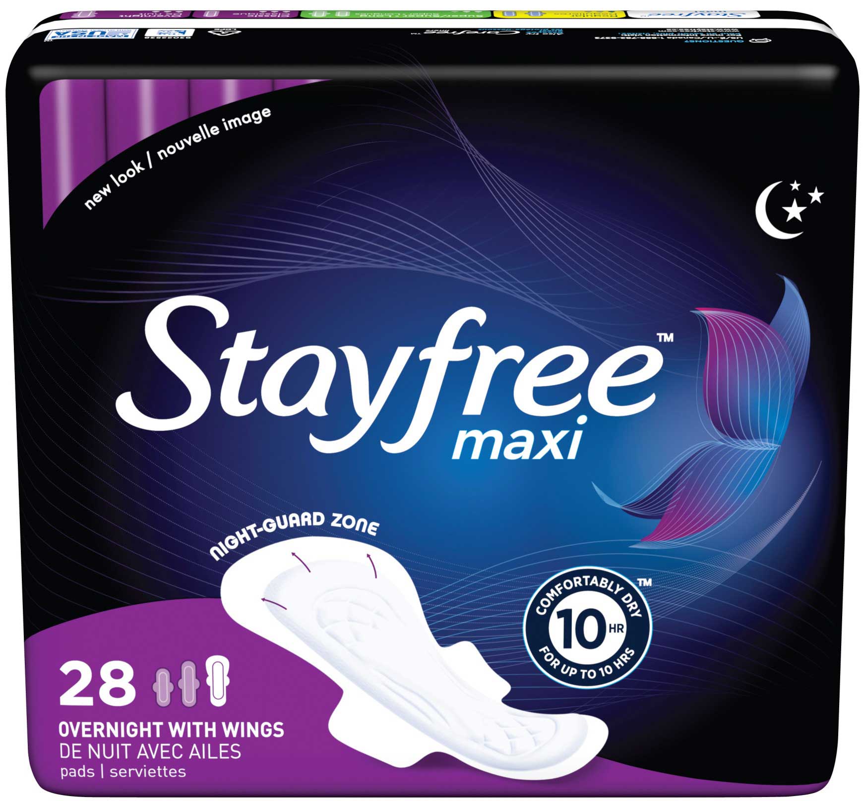 Stayfree Maxi Overnight Pad with Wings - 28 count per pack -- 4 packs per  case