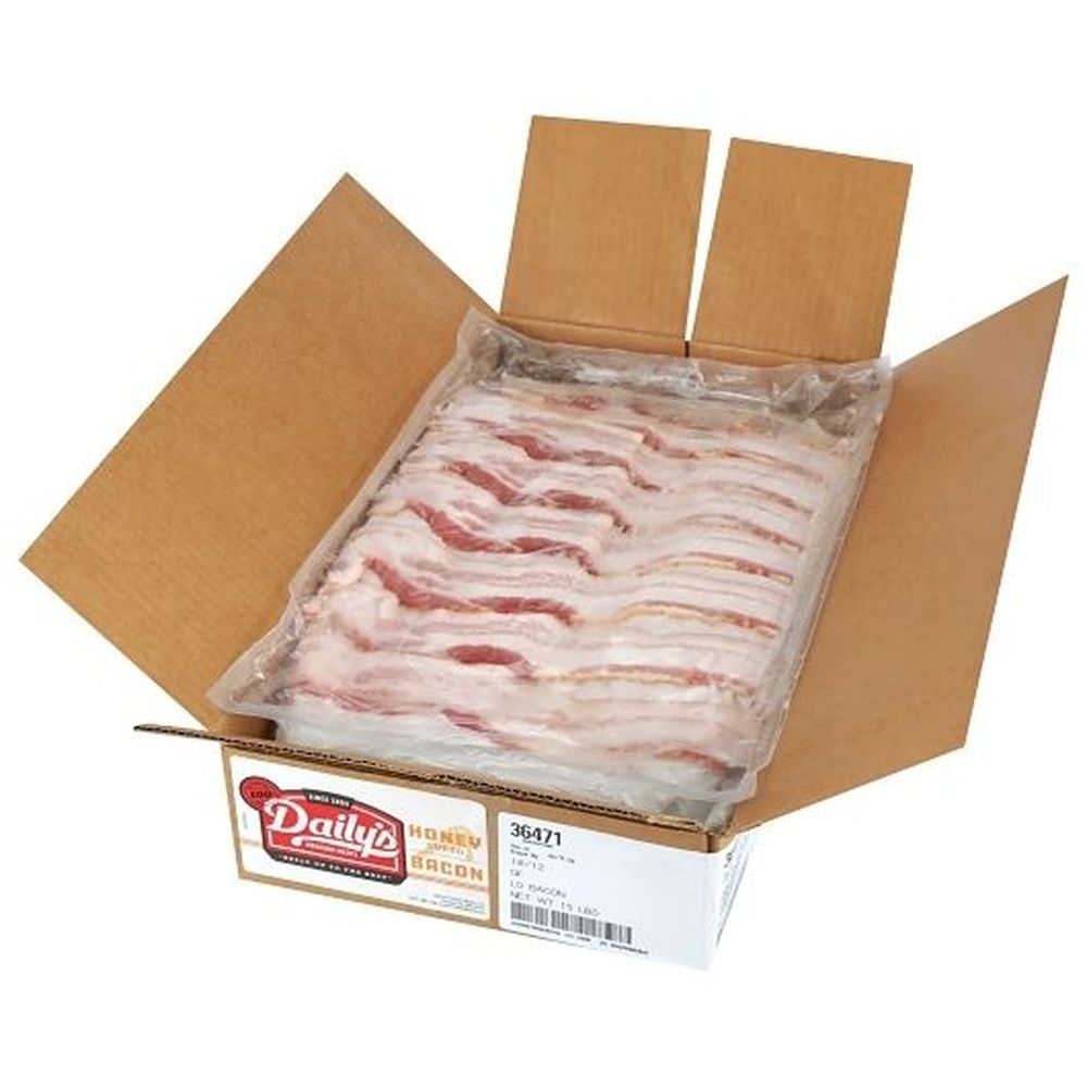 Dailys Lo-Gas Flushed 10/12 Hardwood Smoked Honey Cured Center Cut Bacon, 15 Pound