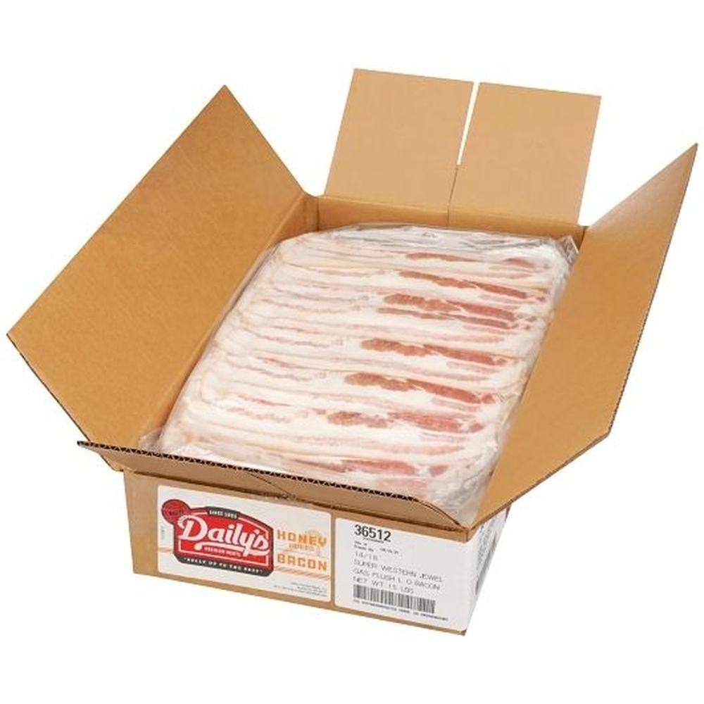 Dailys Hardwood Smoked Honey Cured Lo-Gas Flushed 14/18 Southwest Jumbo Center Cut Bacon, 15 Pound
