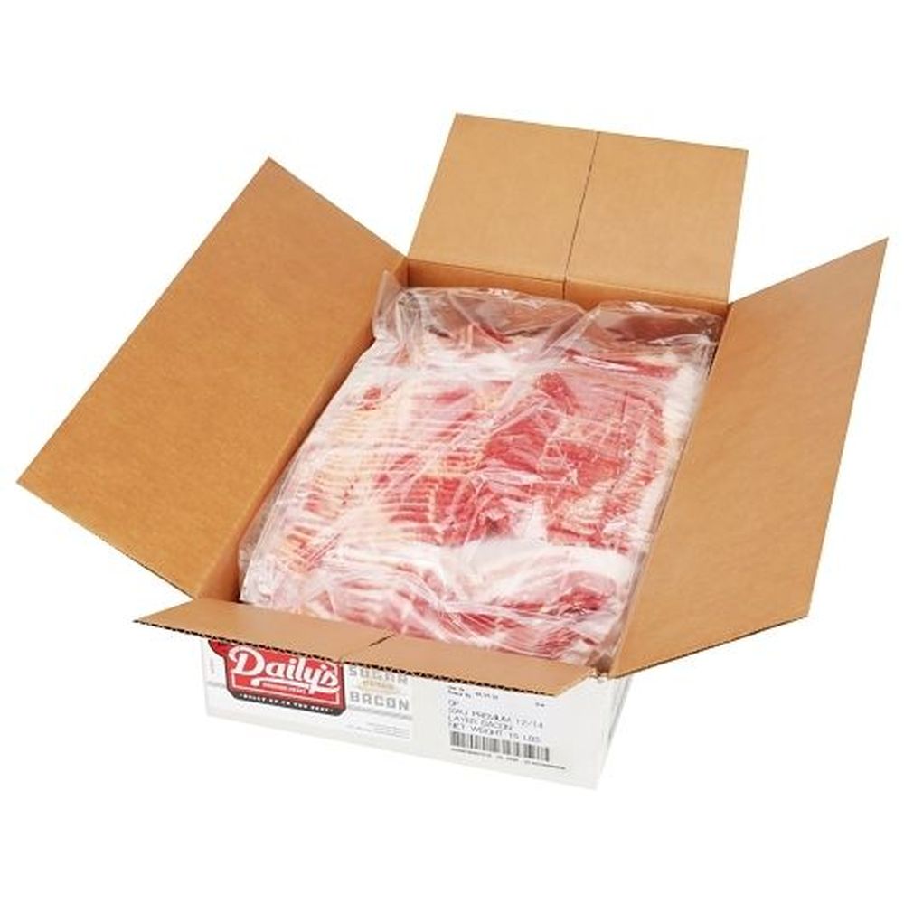 Dailys Hardwood Smoked Premium Sugar Cured Layer-Gas Flush 12/14 Southwest Jumbo Center Cut Bacon, 15 Pound