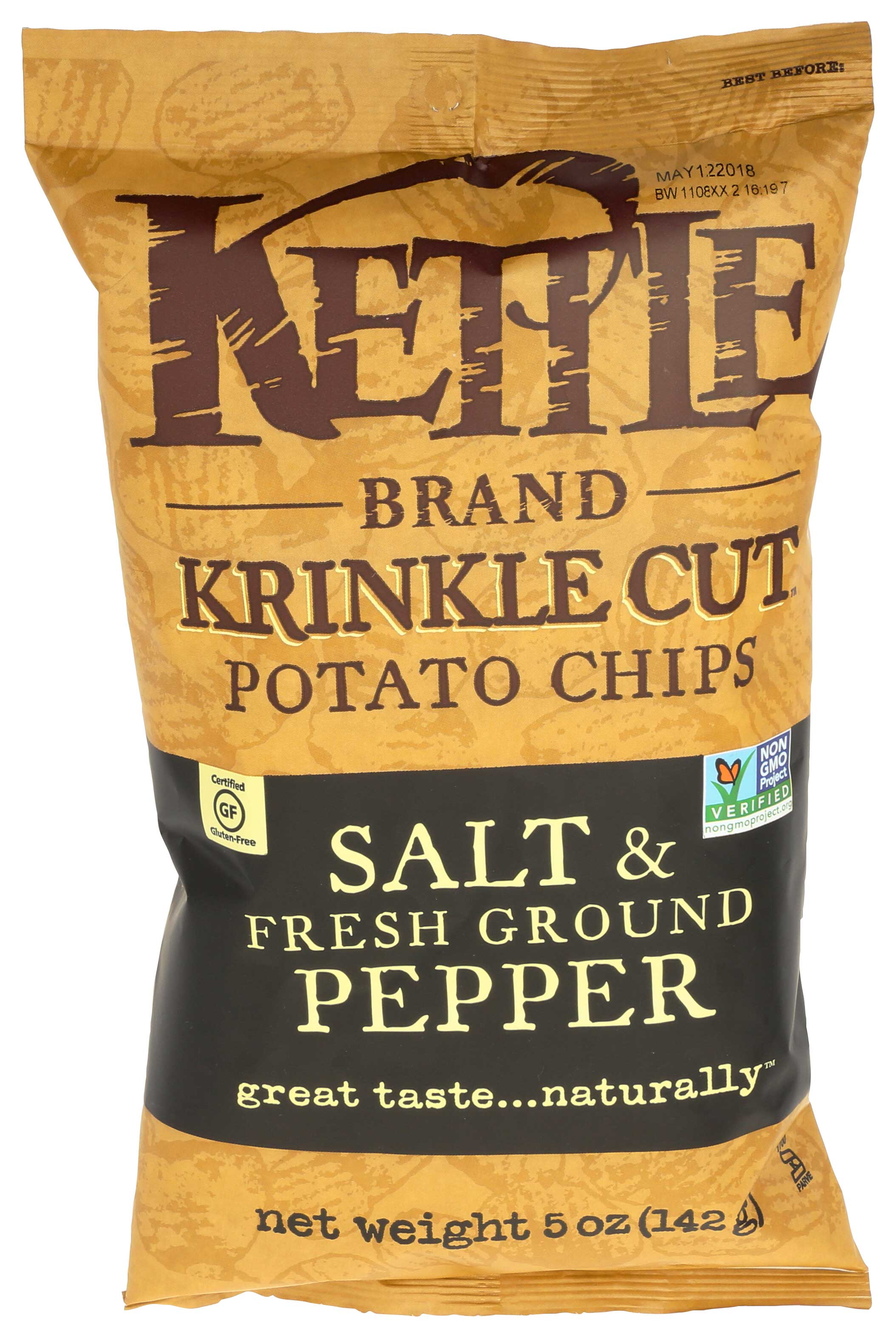 Kettle Foods Salt and Fresh Ground Pepper Krinkle Cut Potato Chips, 5 Ounce -- 15 per case.