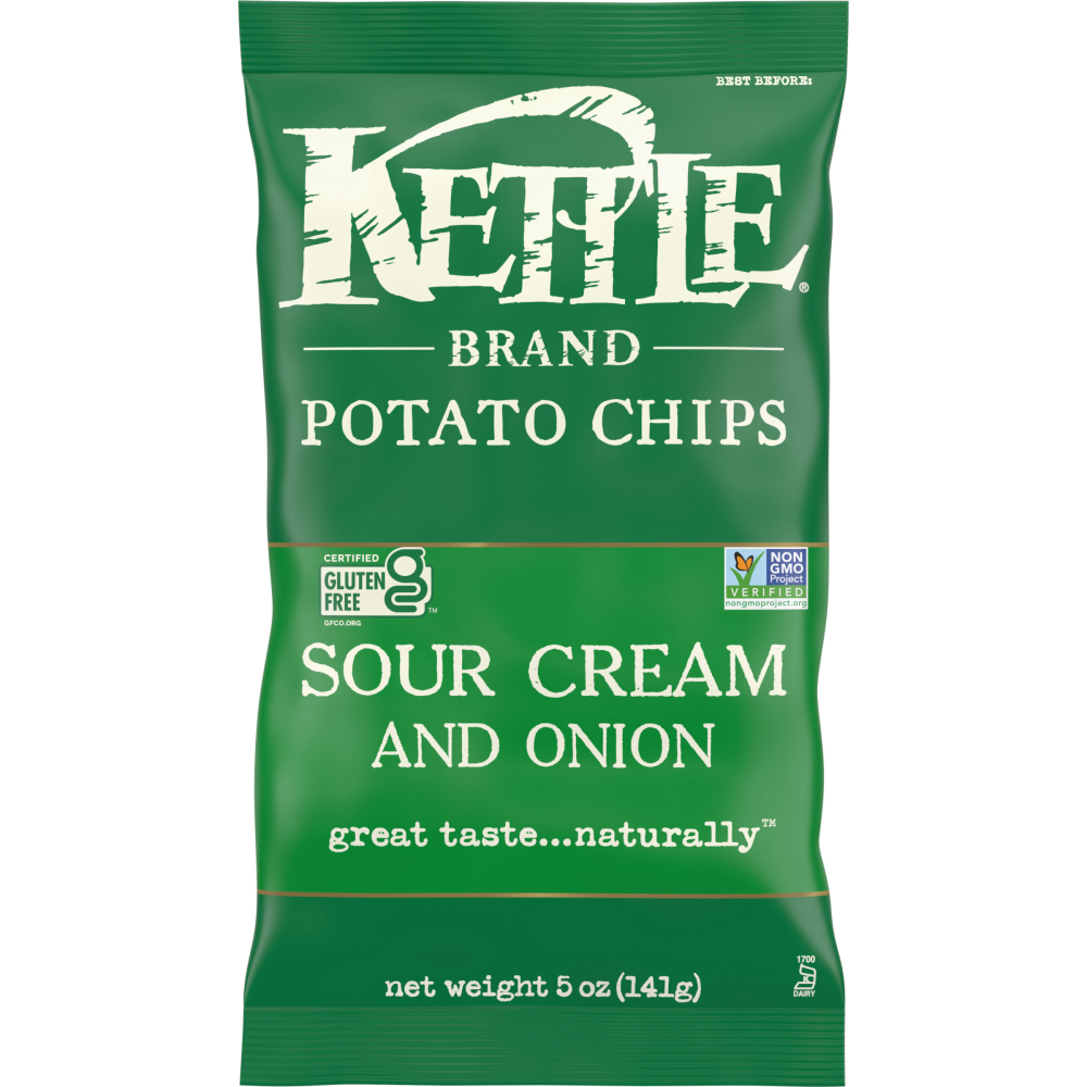Kettle Foods Sour Cream Onion and Chive Potato Chips, 5 Ounce -- 15 per case.
