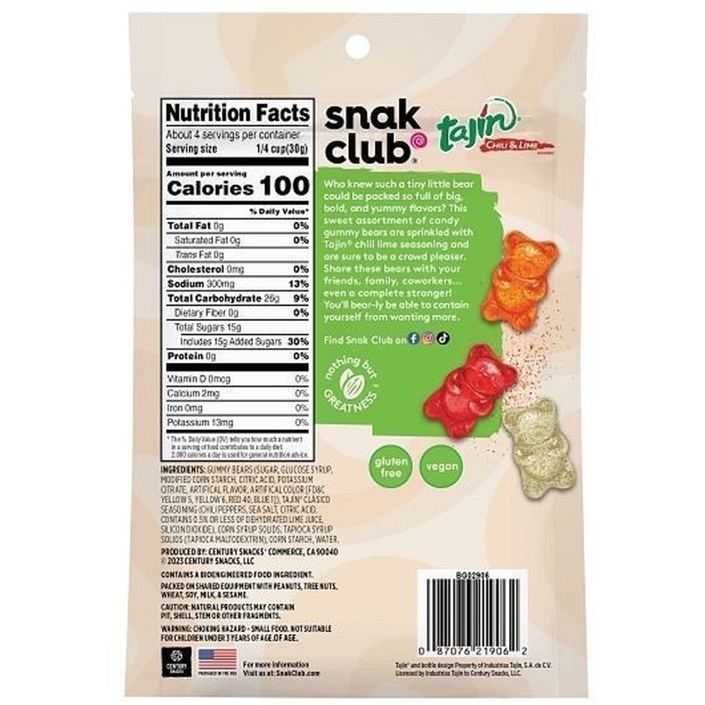 Snak Club Tajin Gummy Bears, 4 Ounce -- 6 Per Case