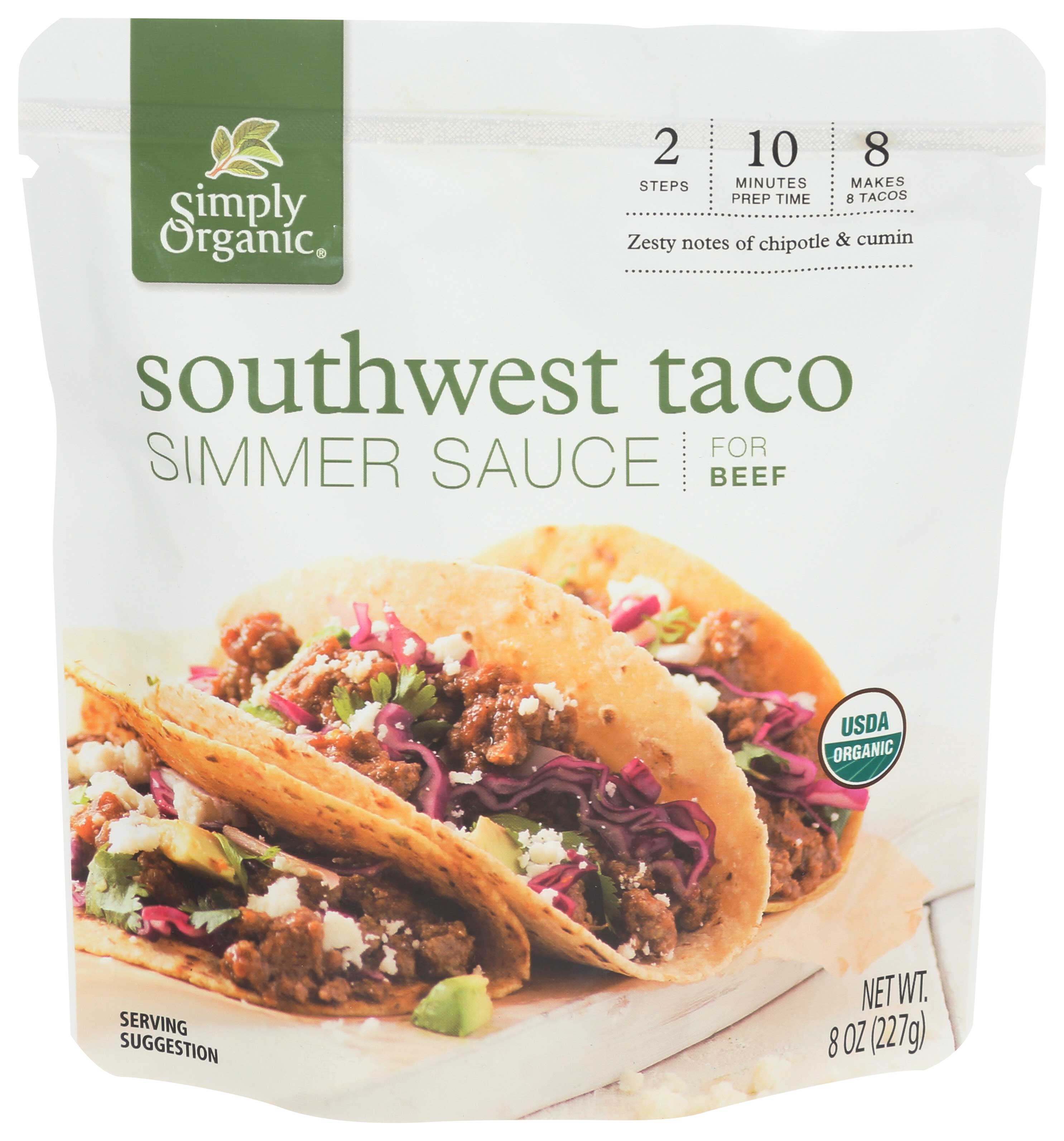 Simply Organic Southwest Taco Simmer Sauce, 8 Ounce -- 6 Per Case