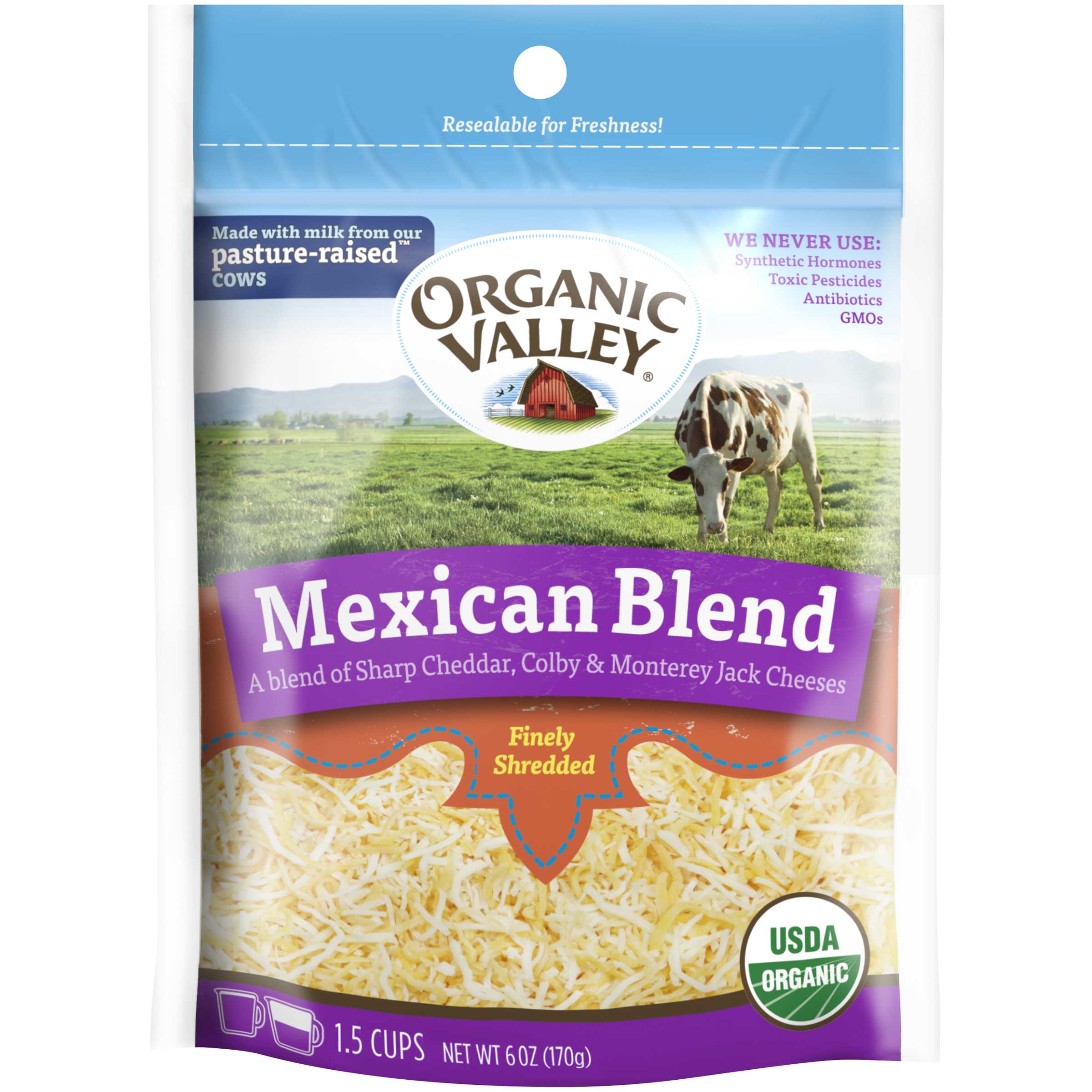 Organic Valley Finely Shredded Cheese Mexican Blend, Ounce