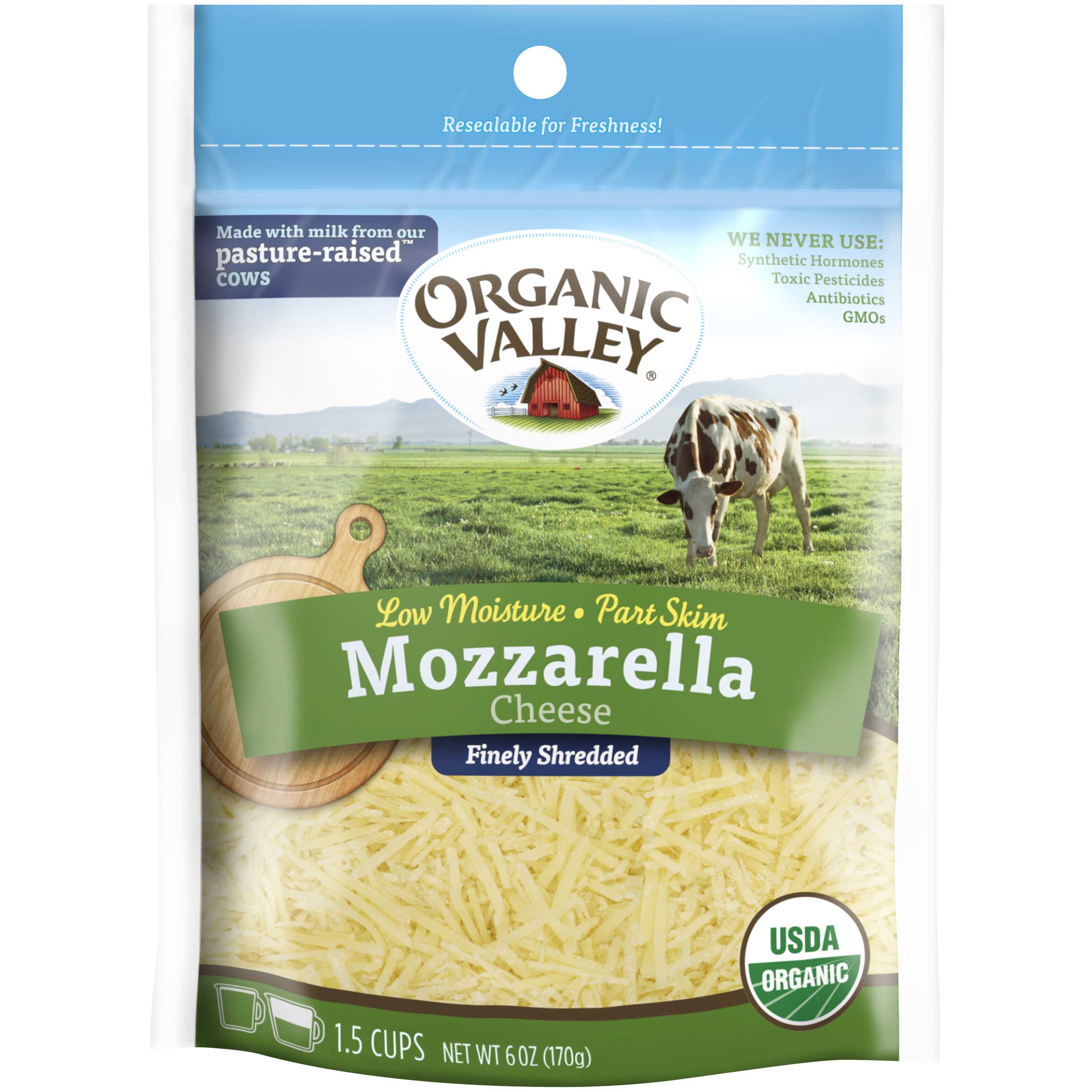 Organic Valley Low Moisture Part Skim Shredded Mozzarella Cheese, 6 Ounce -- 12 per case