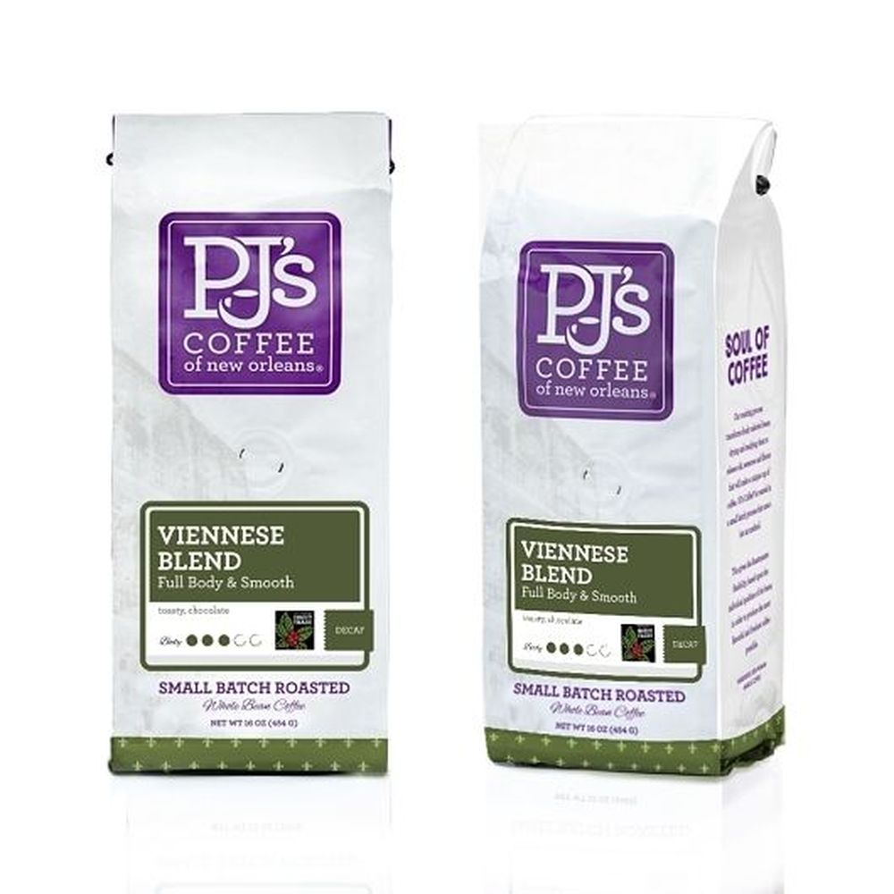 Pj's Coffee Of New Orleans Decaf Viennese Whole Bean Coffee, 16 Ounce -- 6 Per Case