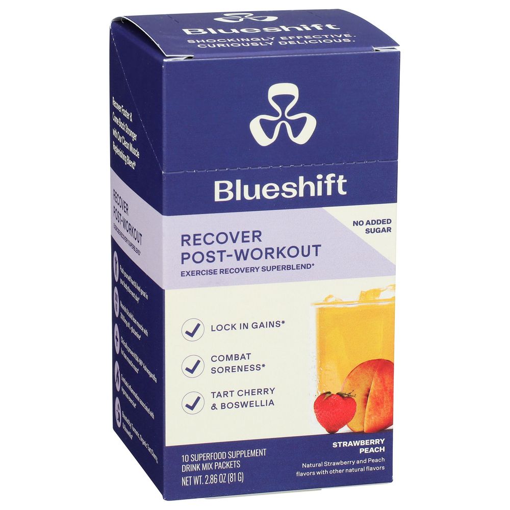 Blueshift Recover Post-workout Strawberry Peach Drink Mix, 10 Count
