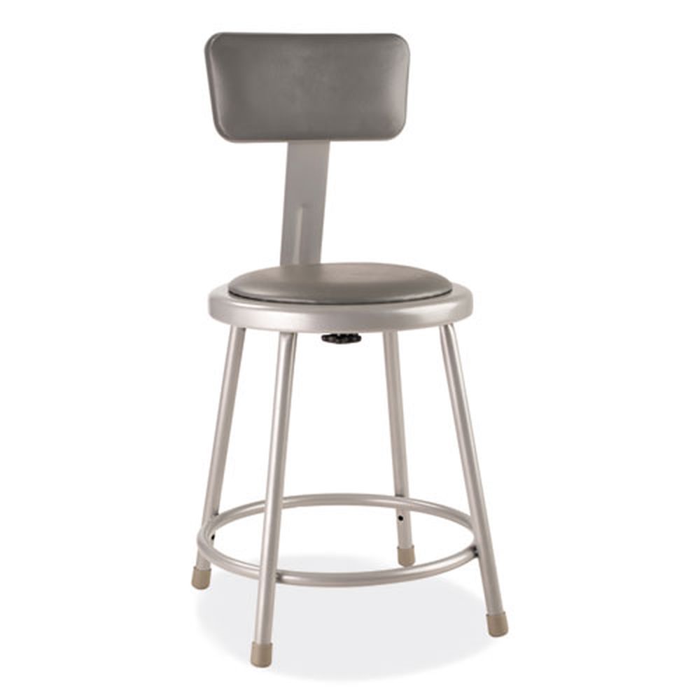 Nps 6400 Series 18 Inch Seat Height Gray Seat Back And Base Heavy Duty Vinyl Padded Stool With Backrest, Supports 300 Pound