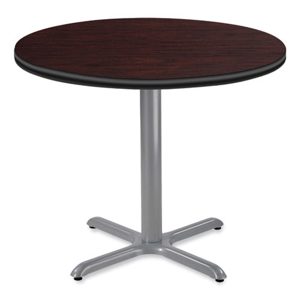 Nps Round Mahogany Top And Gray X-base Cafe Table, 36 Inch Diameter X 30 Inch Height