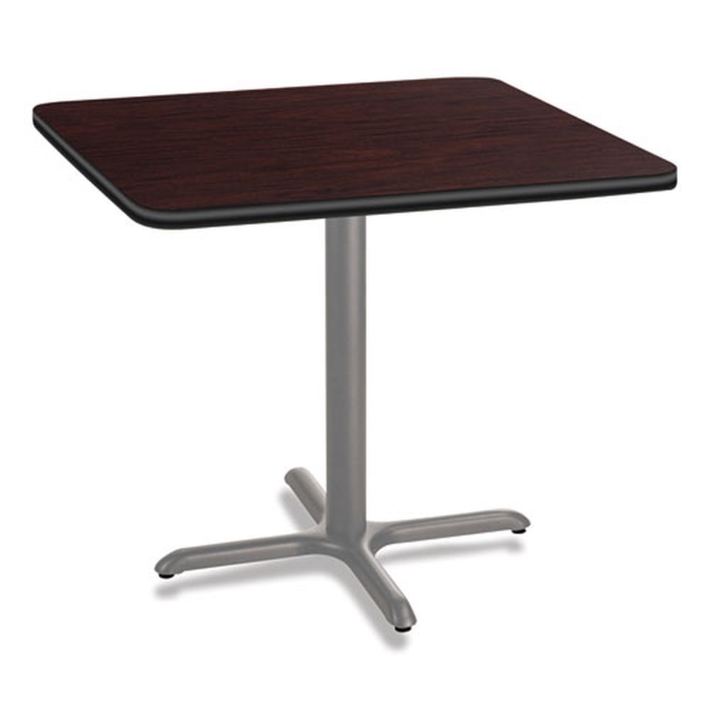 Nps Square Mahogany Top And Gray X-base Cafe Table, 36 X 36 X 30 Inch