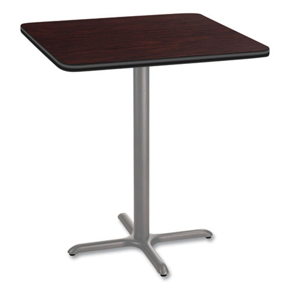 Nps Square Mahogany Top And Gray X-base Cafe Table, 36 X 36 X 42 Inch