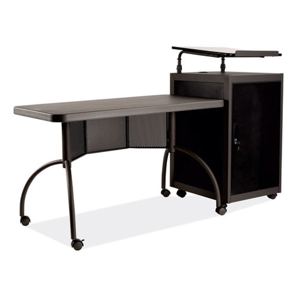 Oklahoma Sound Charcoal Gray Teachers Workpod Desk And Lectern Kit, 68 X 24 X 41 Inch
