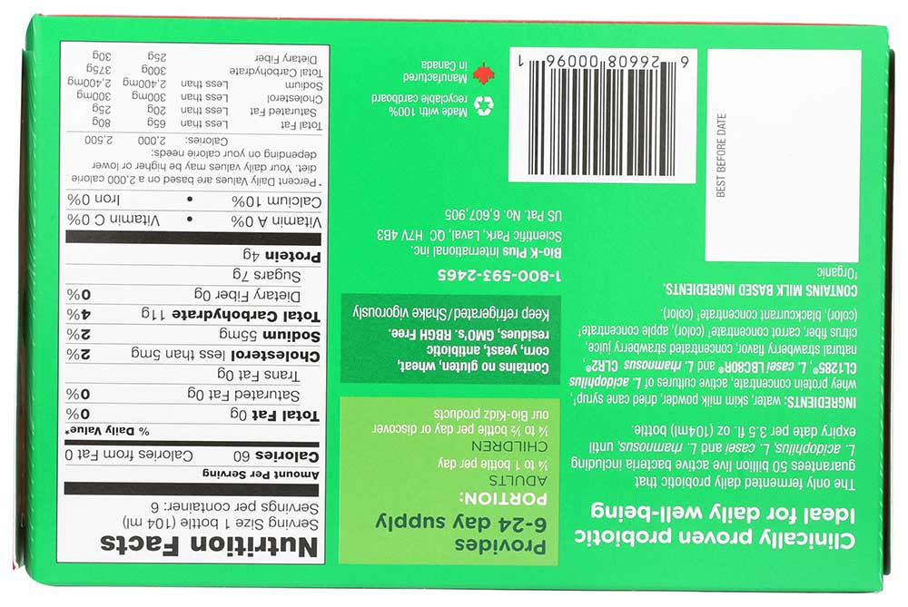 Bio-k Plus Strawberry Fermented Dairy Probiotic, 3.5 Fluid Ounce -- 6 Per Case