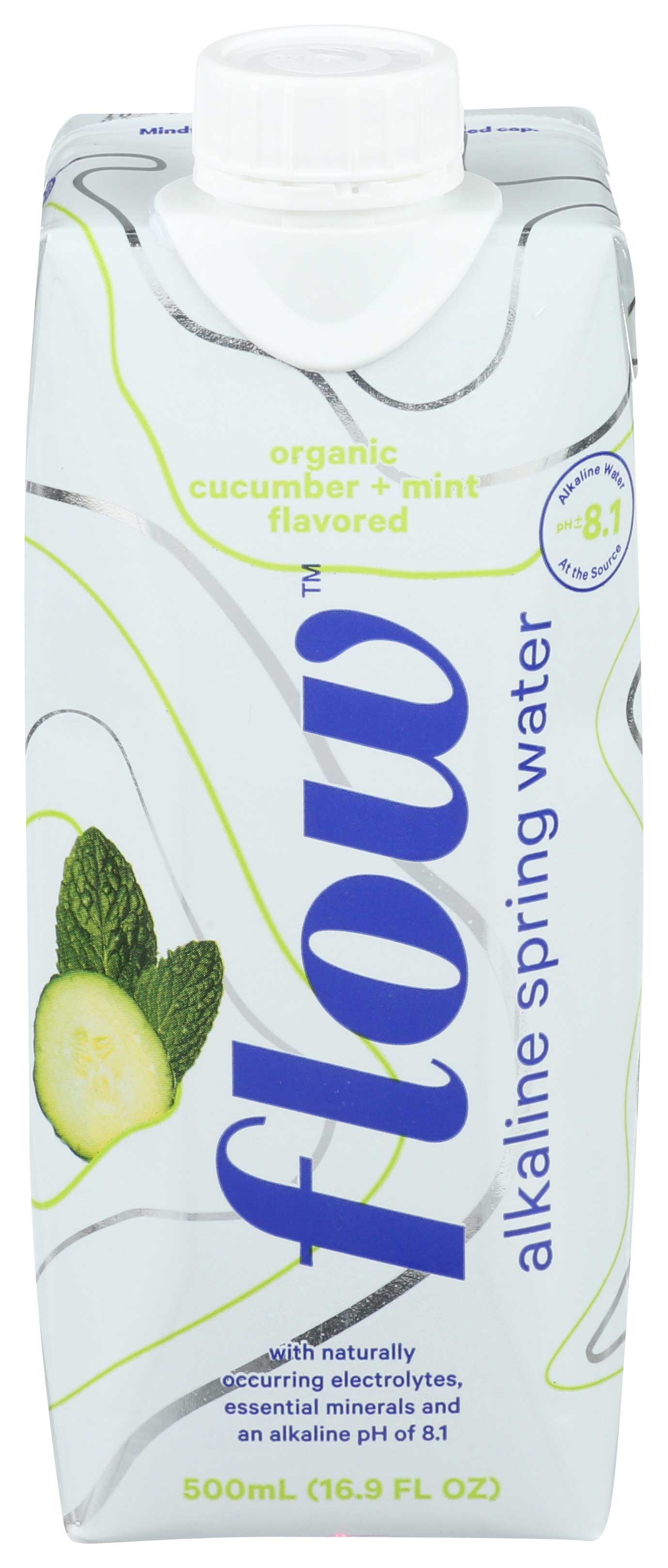 Flow Organic Cucumber Plus Mint Alkaline Spring Water, 500 Ml -- 12 Per Case