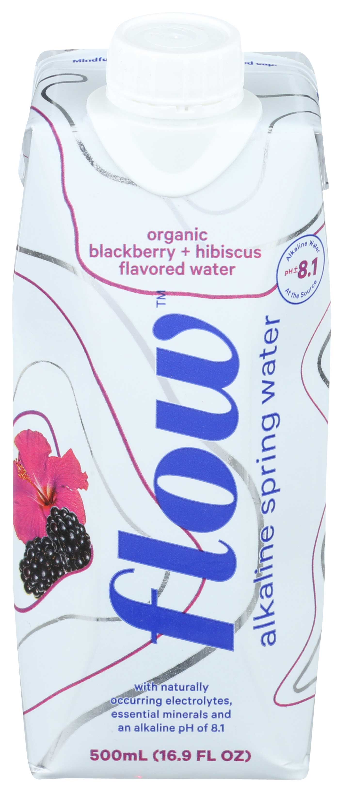 Flow Organic Blackberry Plus Hibiscus Alkaline Spring Water, 500 Ml -- 12 Per Case