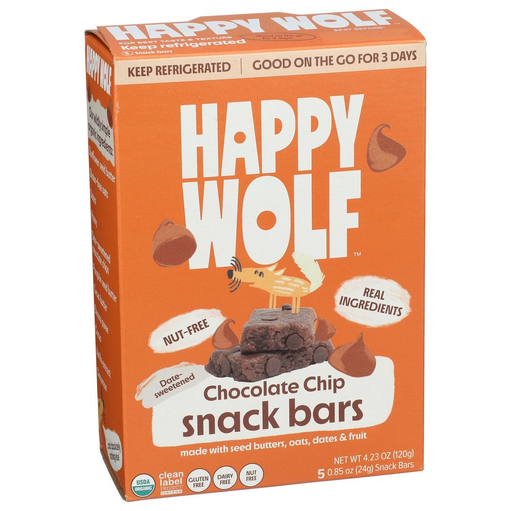 Happy Wolf 0.85 Ounce Organic Fridge Fresh Chocolate Chip Snack Bar, 5 Count -- 6 Per Case