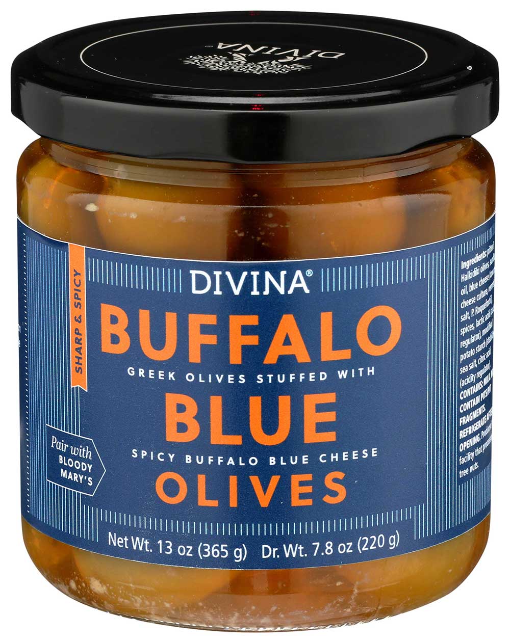 Divina Buffalo Blue Stuffed Olives, 7.8 Ounce -- 6 Per Case