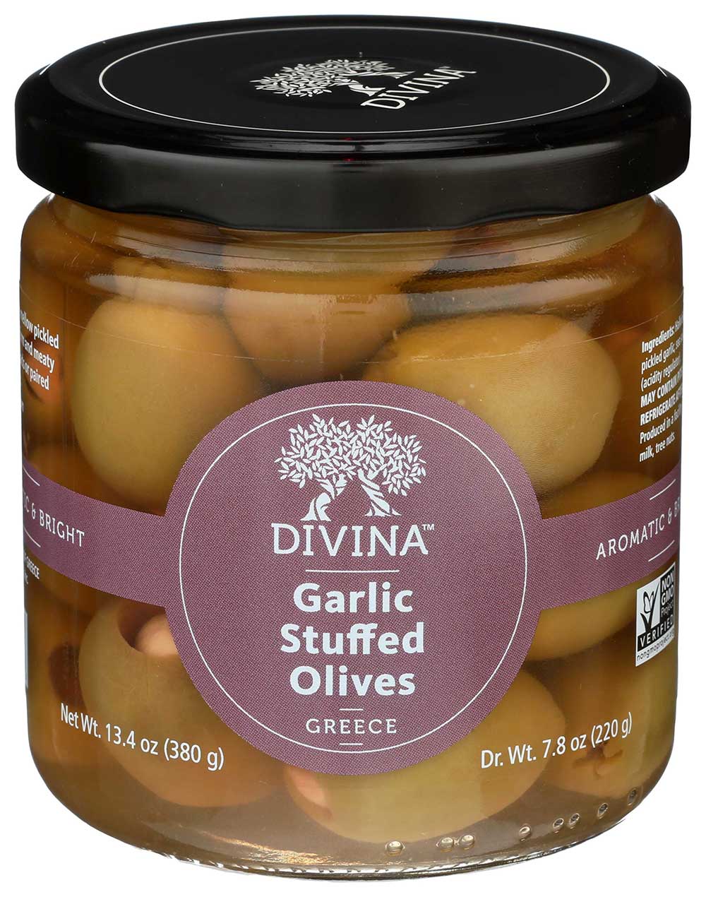 Divina Mt Athos Olives Stuffed with Garlic, 7.8 Ounce -- 6 per case.