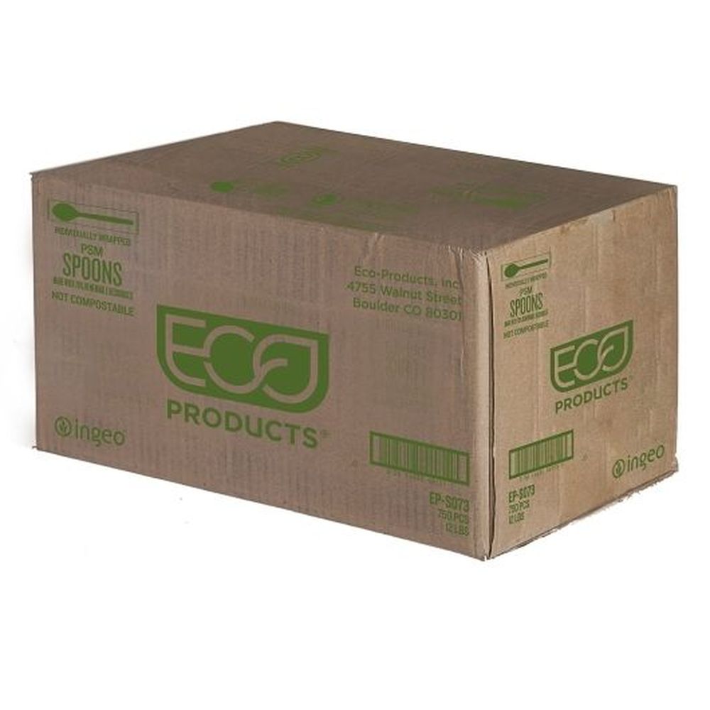 Wna Ecosense 7 Inch Individually Wrapped White Psm Spoon, 750 Count