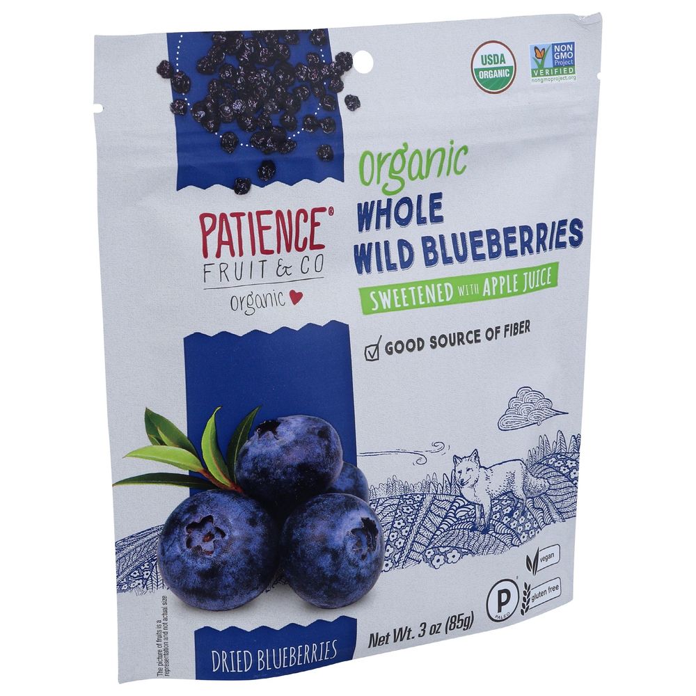 Patience Fruit And Co Organic Whole Dried Wild Blueberries Sweetened With Apple Juice, 3 Ounce -- 8 Per Case