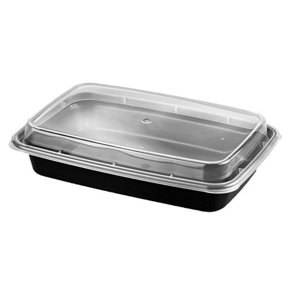 CTC 24 Ounce Rectangular Black Base with Clear Lid Takeout Container, 150 count