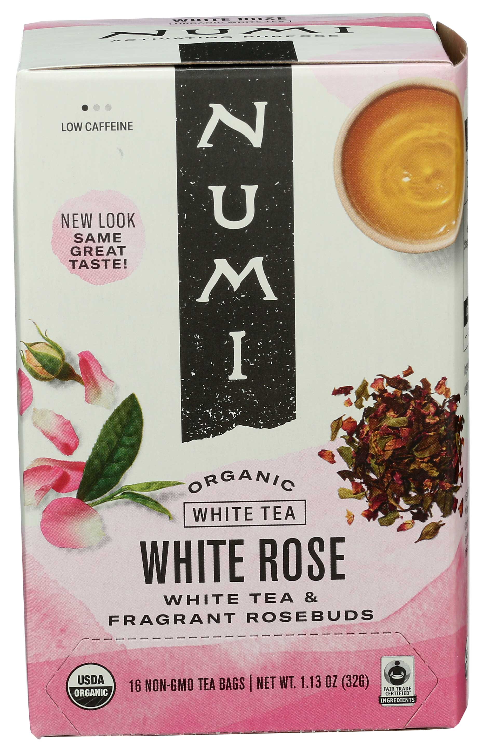 Numi Organic White Rose Herbal Tea 16 tea bags per pack 6 bgas per