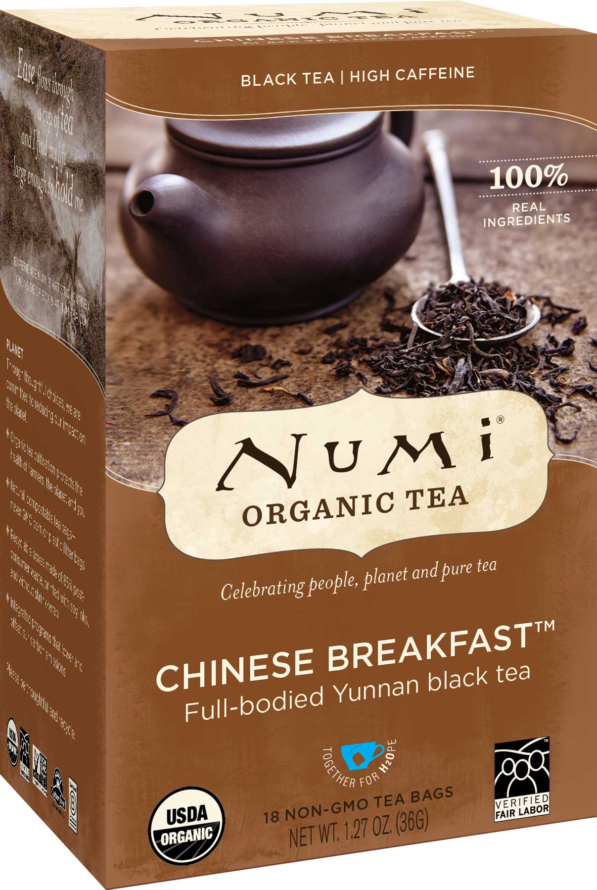 Numi Organic Chinese Breakfast Full Bodied Yunnan Black Tea, 18 Tea Bags Count -- 6 Per Case