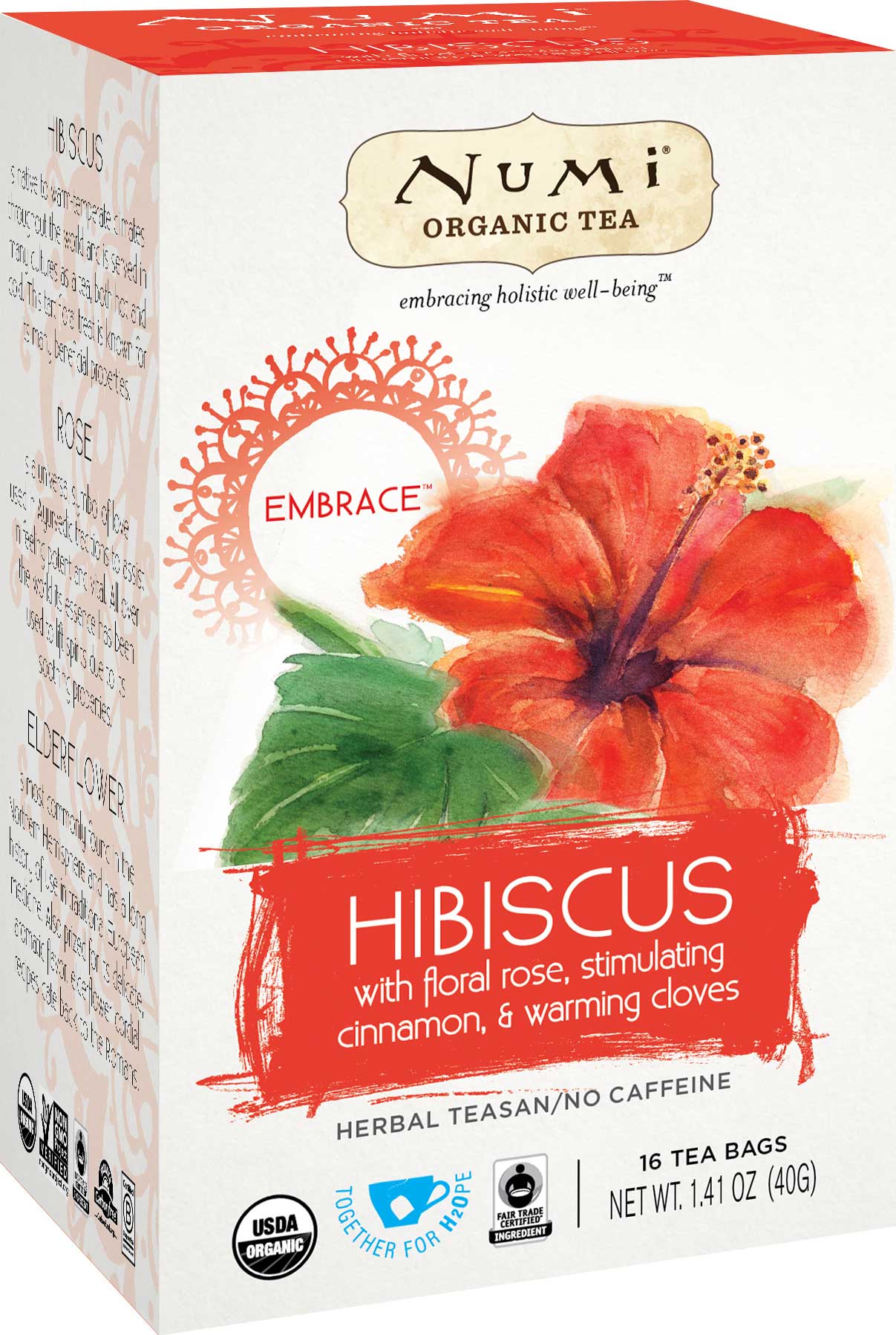 Numi Organic Hibiscus Holistic Tea, 16 tea bags per pack -- 6 per case.