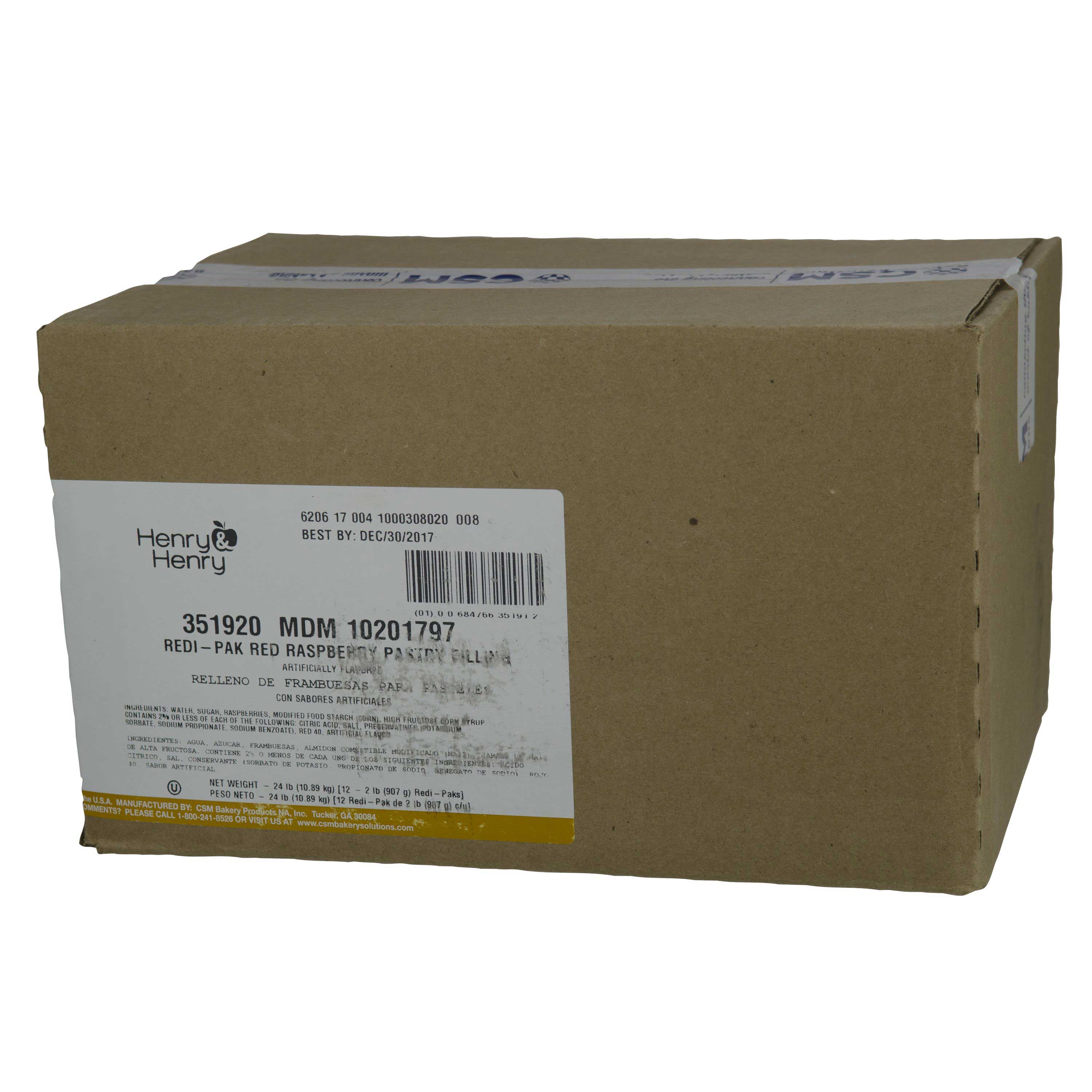 Henry & Henry Redi Pak Red Raspberry Filling, 2 Pound -- 12 Per Case