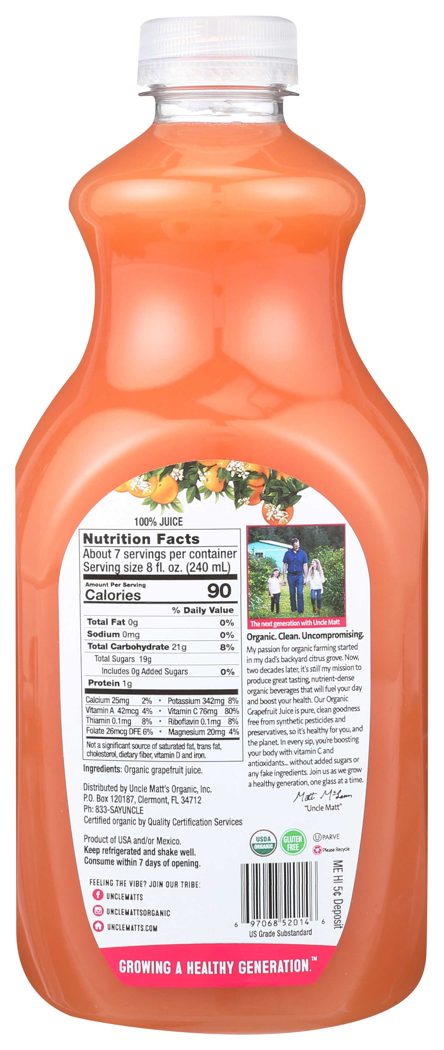 Uncle Matts Organic Grapefruit Juice, 52 Fluid Ounce -- per case