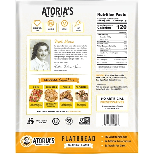 Atoria's Family Bakery Traditional Lavash Flatbread, 10 Ounce -- 10 Per Case