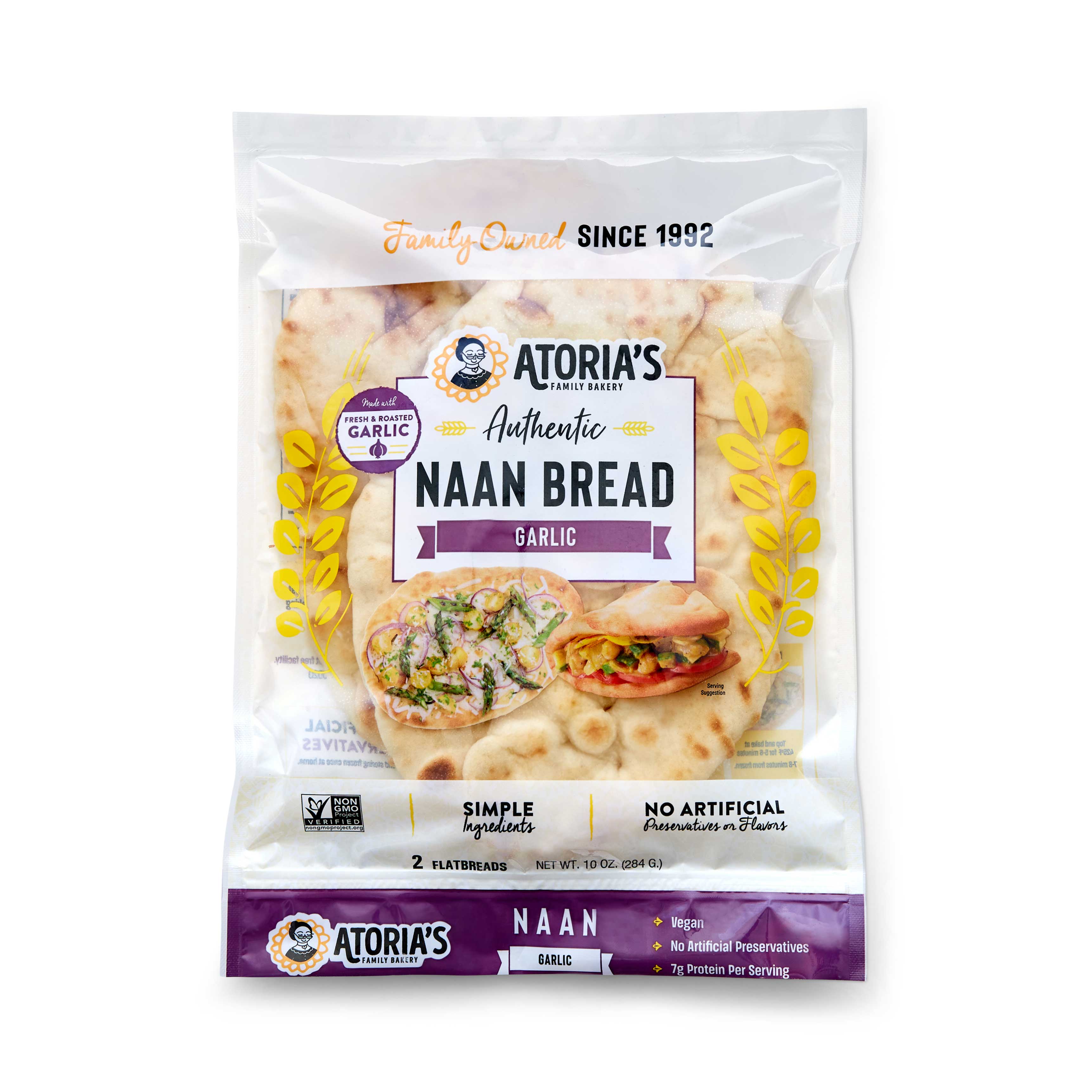 Atoria's Family Bakery Garlic Naan Flatbread, 11 Ounce -- 8 Per Case