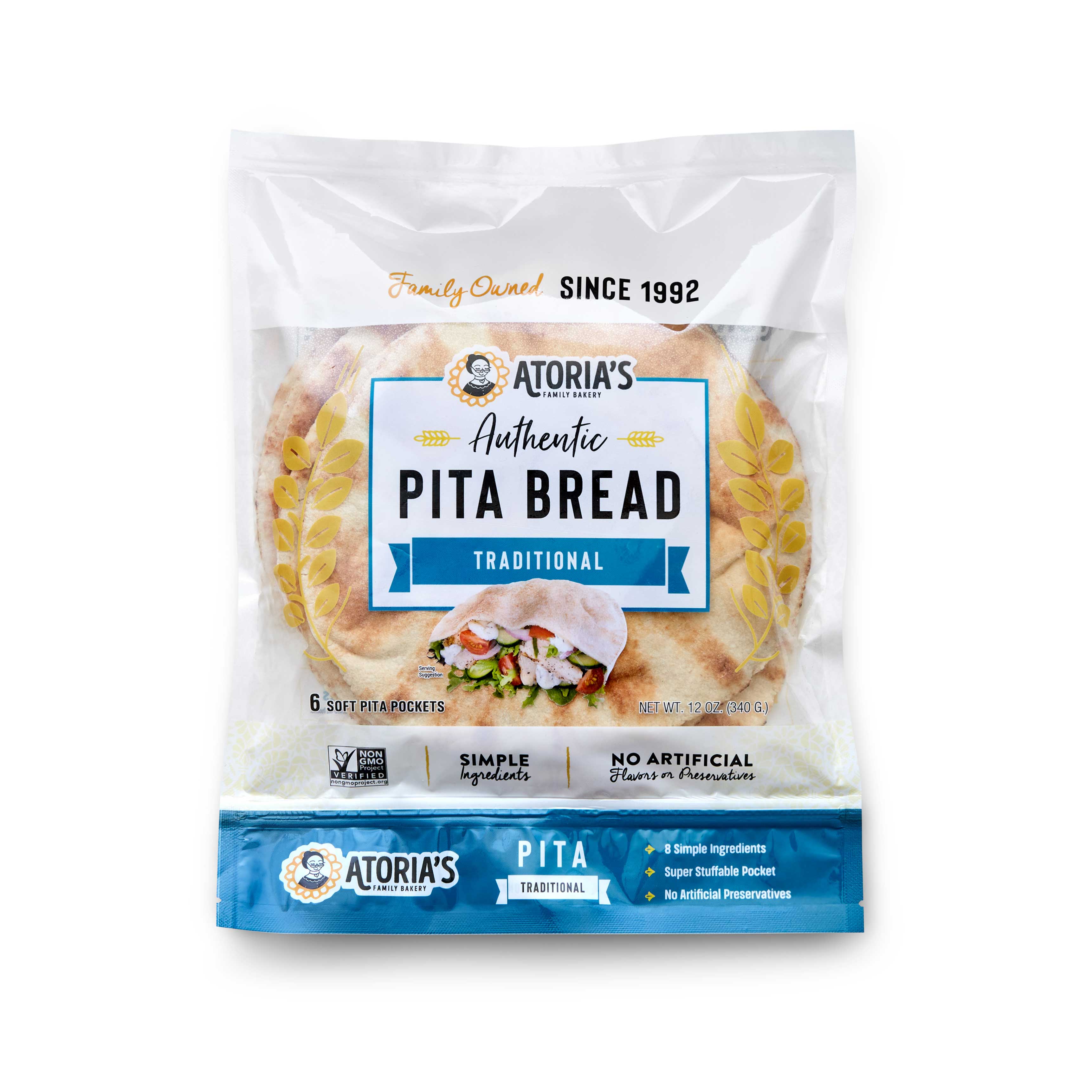 Atoria's Family Bakery Thin And Pocketed Traditional Pita, 12 Ounce -- 8 Per Case