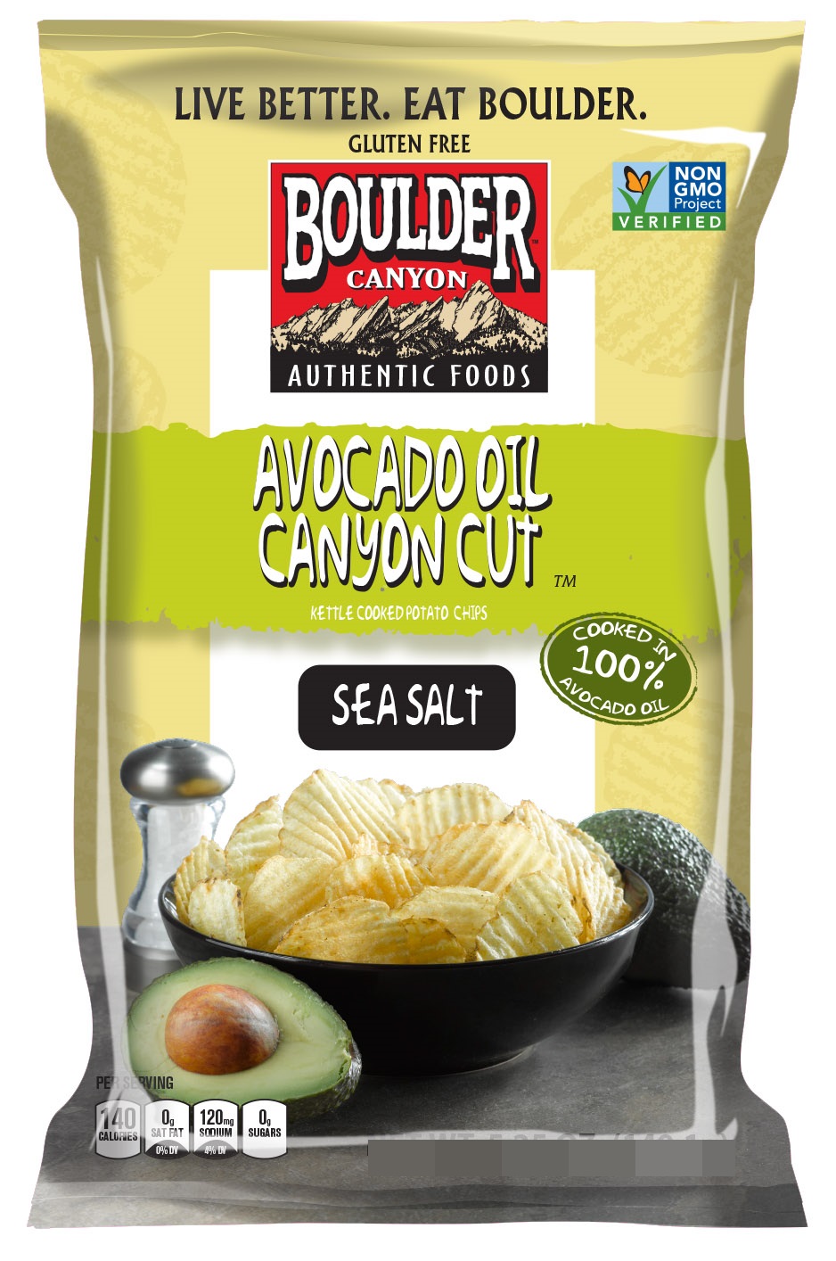 Boulder Canyon Cut Kettle Cooked Sea Salt Avocado Oil Chips, 5.25 Ounce -- 12 per case