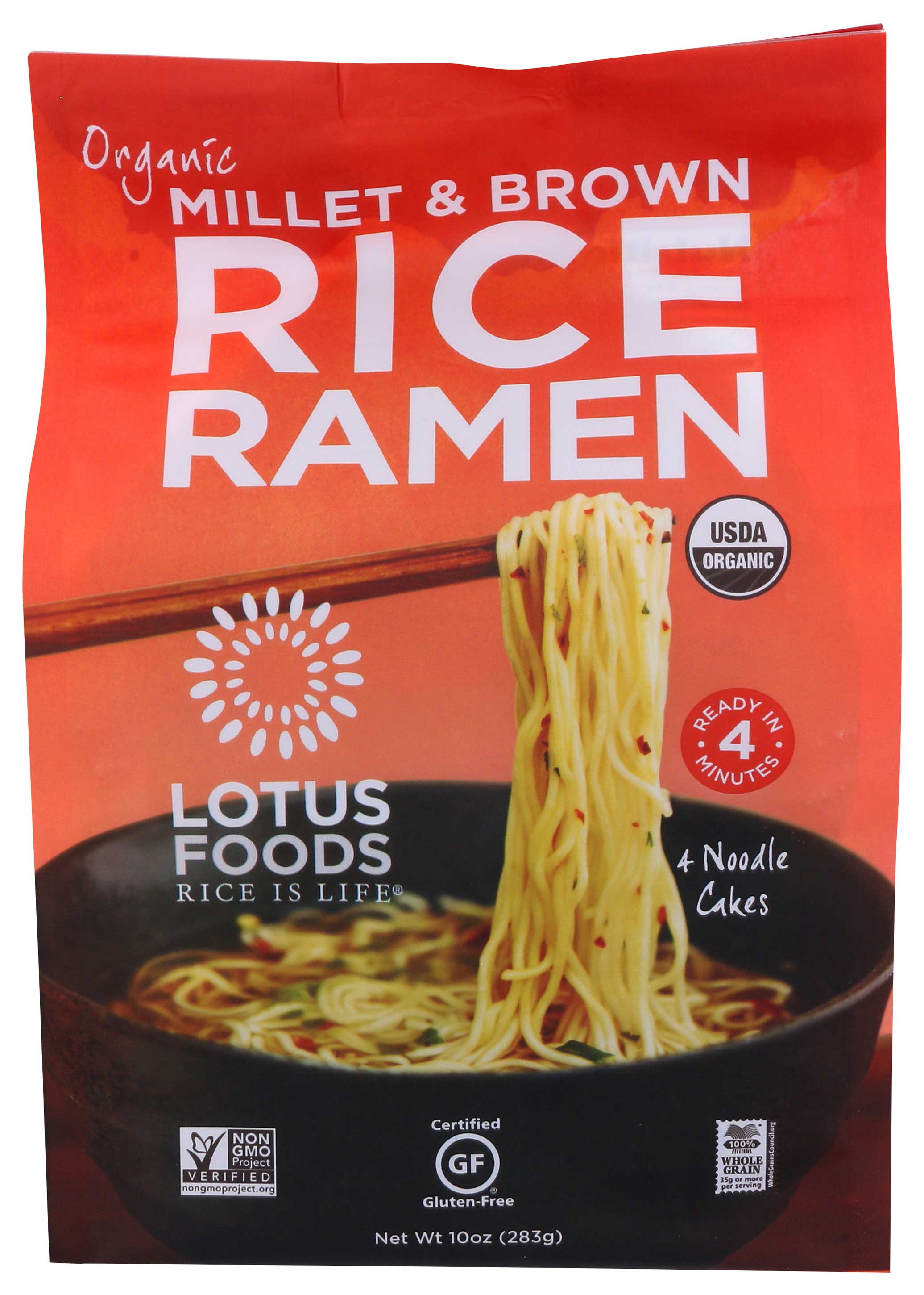 Lotus Foods Organic Millet And Brown Rice Ramen, 10 Ounce, 4 Count -- 6 Per Case