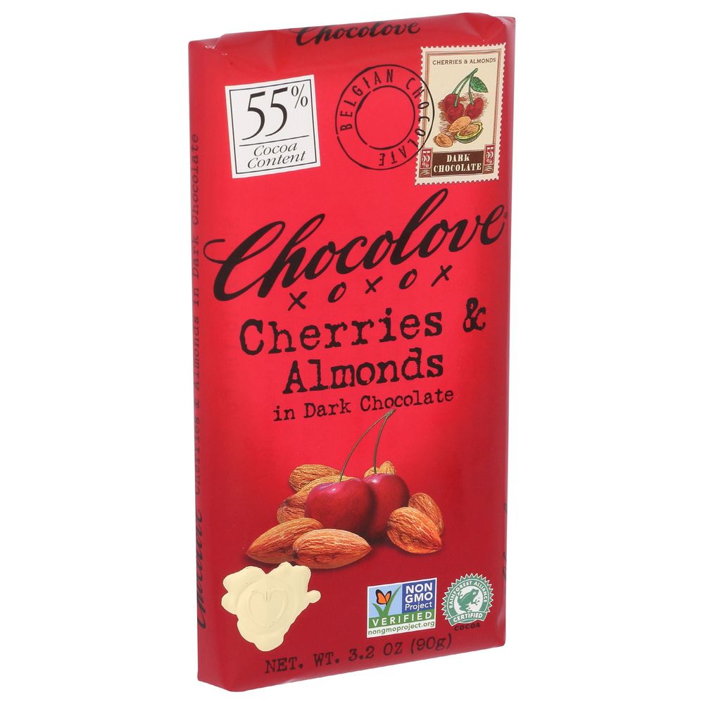 Chocolove Xoxox Premium Cherries And Almonds In Dark Chocolate Bar, 3.2 Ounce -- 12 Per Case