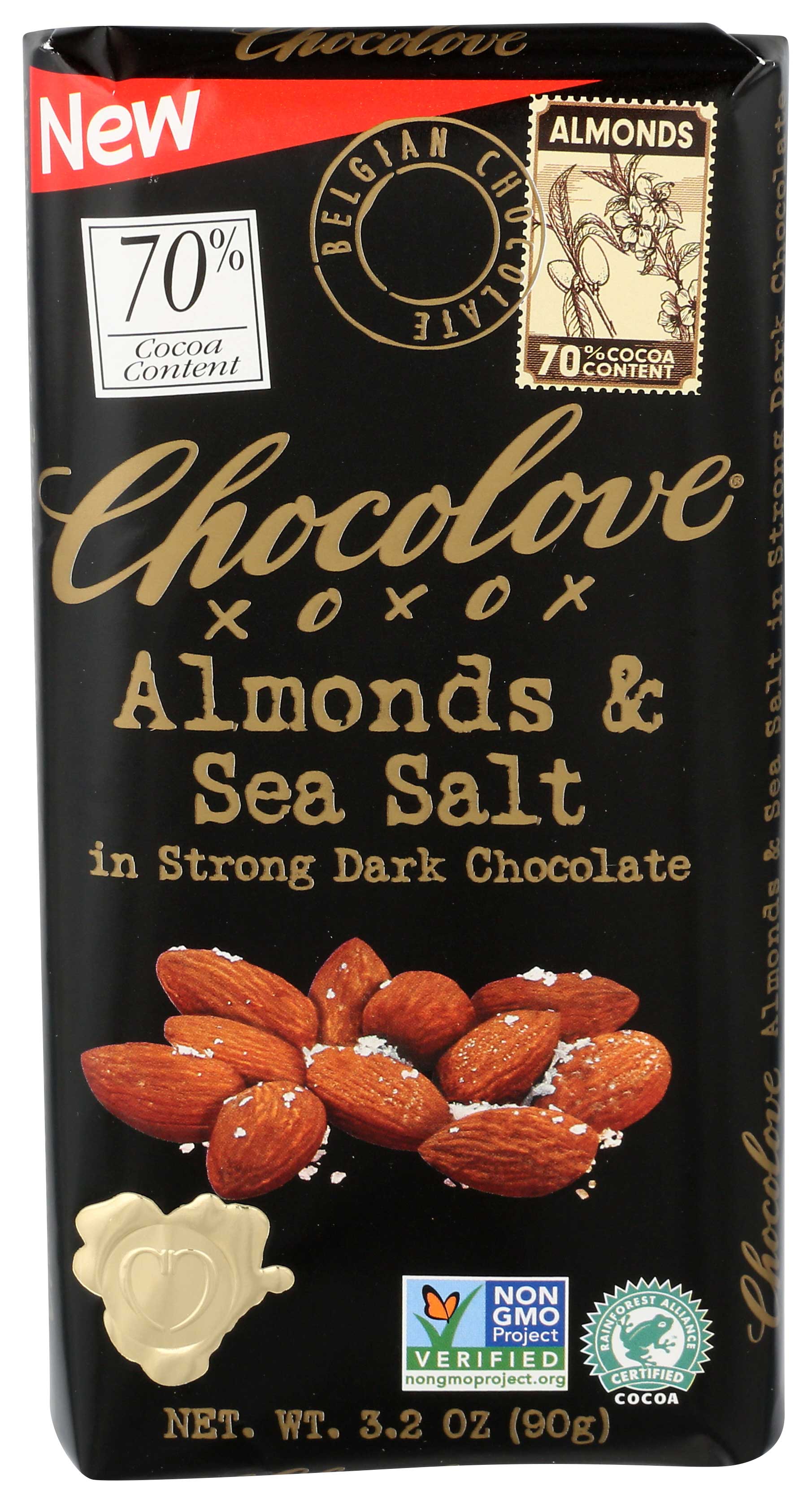 Chocolove Xoxox Almonds And Sea Salt In Strong Dark Chocolate Bar, 3.2 Ounce -- 12 Per Case