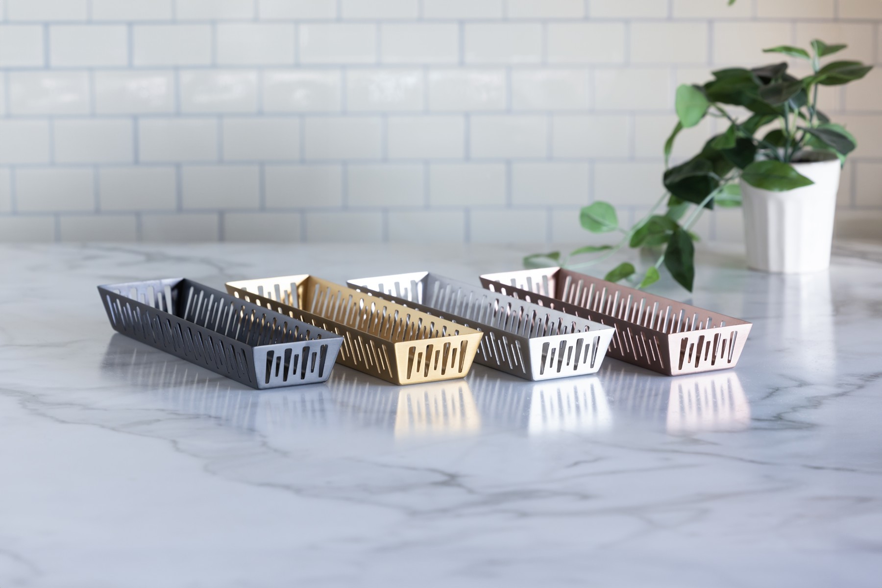 Service Ideas Mod18 Deco Canasta Rectangular Angosta En Oro Rosa, 5.5 Pulgadas De Ancho X 3.25 Pulgadas De Alto