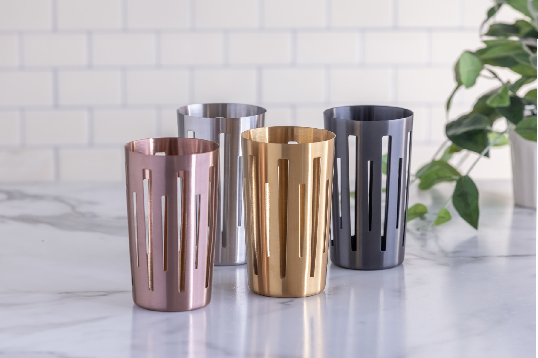 Canasta Redonda Alta Mod18 Deco En Oro Rosado De Service Ideas, 4.125 Pulgadas De Ancho X 7 Pulgadas De Alto