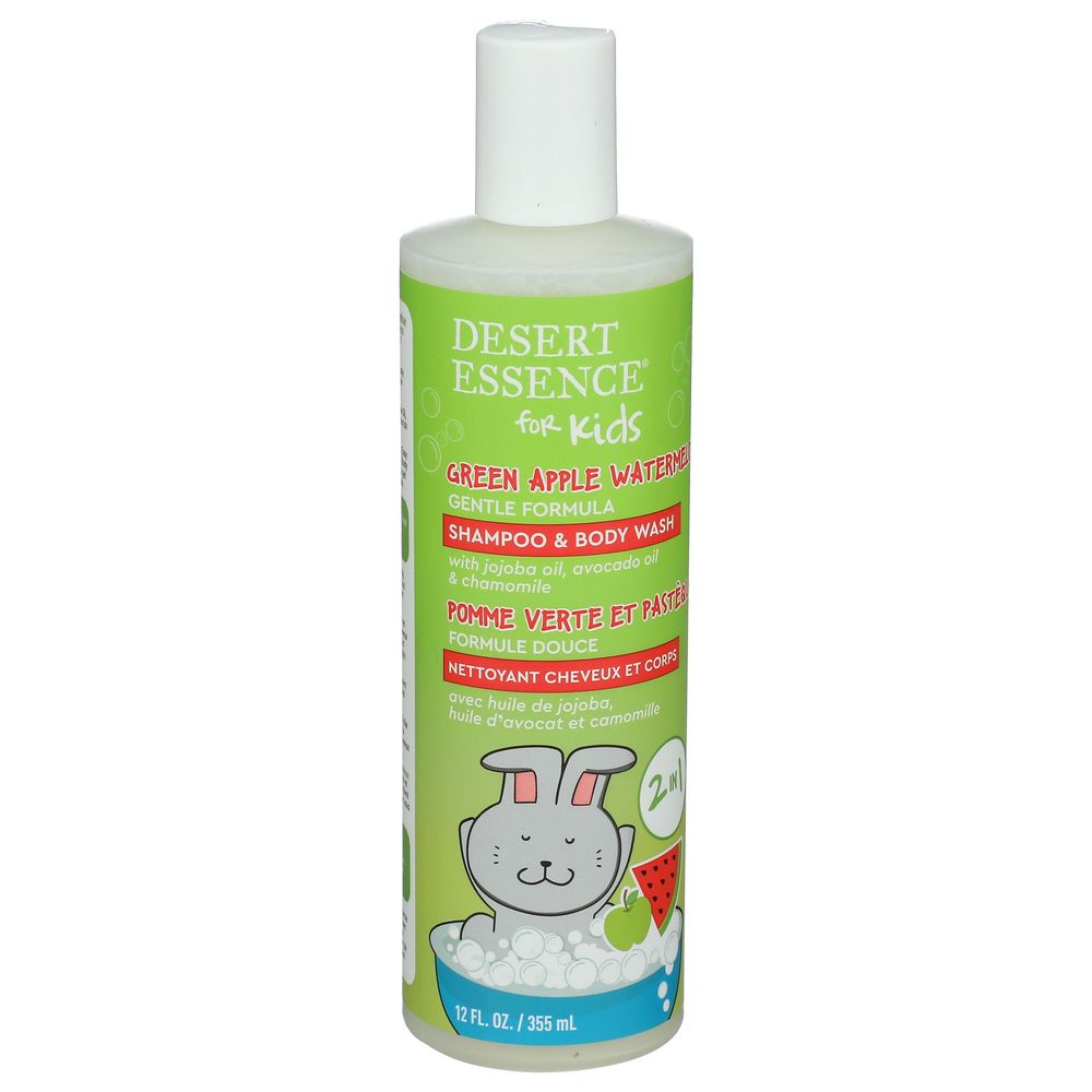 Desert Essence Green Apple Watermelon 2 In 1 Shampoo And Body Wash For Kids, 12 Fluid Ounce