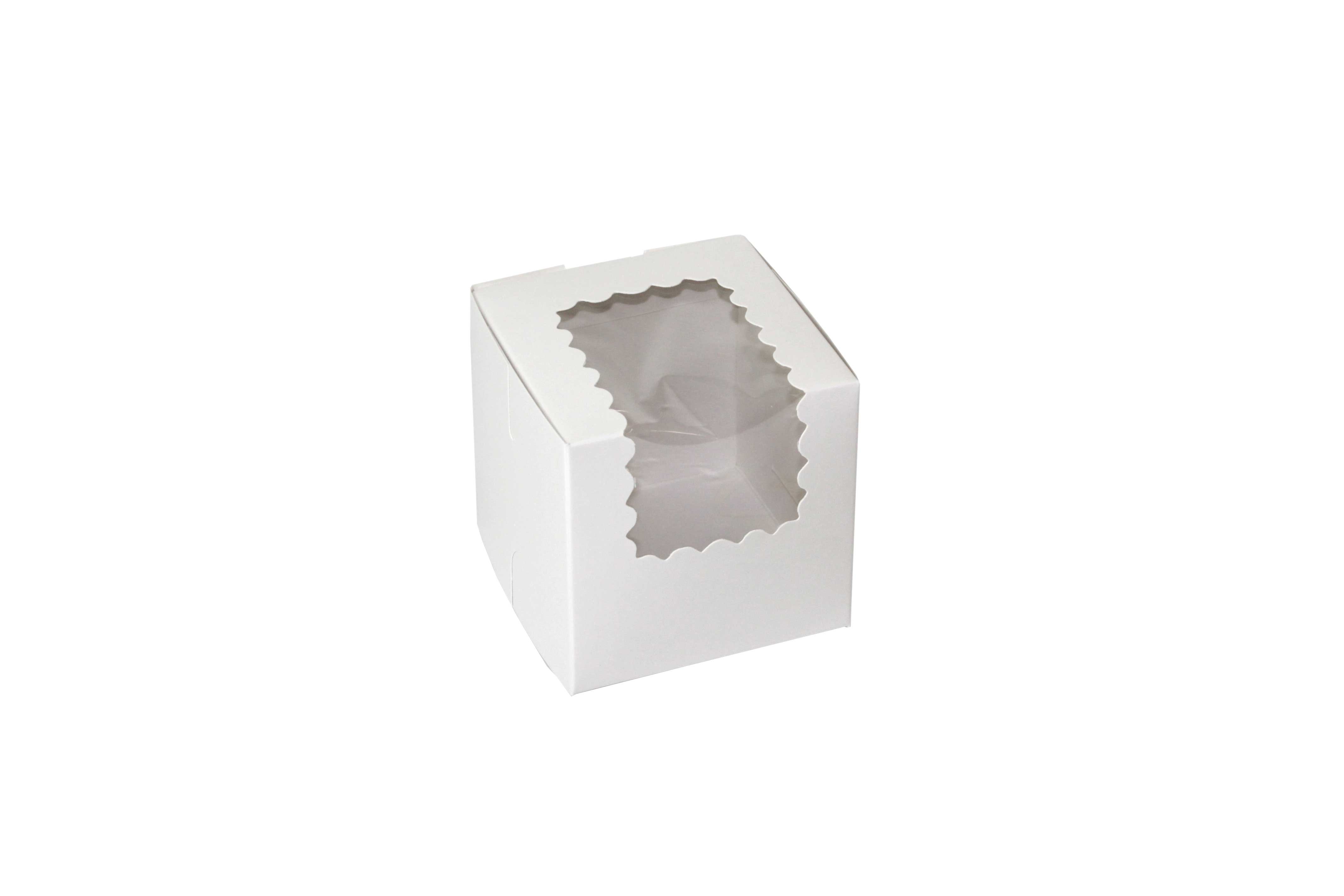 Boxit Windowed White Lock Corner One Piece Cupcake Box, 4 X 4 X 4 Inch -- 100 Per Case