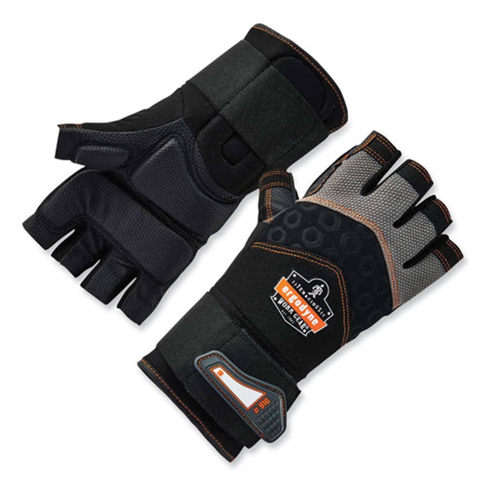 ergodyne ProFlex 910 Black Small Half Finger Impact Gloves Plus Wrist Support