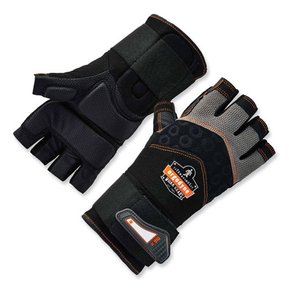 ergodyne ProFlex 910 Black 2X Large Half Finger Impact Gloves Plus Wrist Support