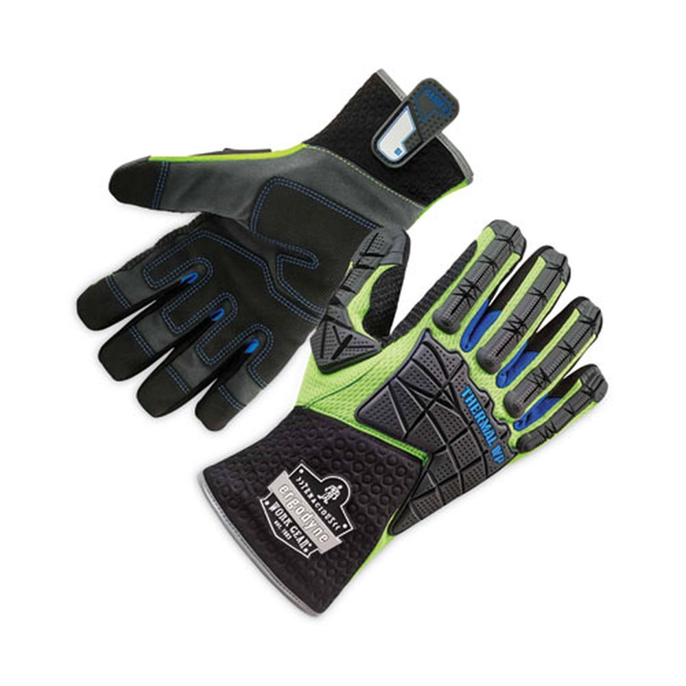 ergodyne ProFlex 925WP Black and Lime Large Performance Dorsal Impact Reducing Thermal Waterproof Gloves